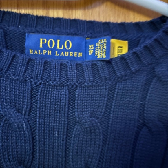 Navy Polo RalphLauren Cable-Knit Cotton Crewneck Sweater - Picture 2 of 2